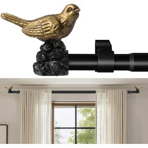 Vintage Gold Curtain Rod 18 to 45 Inches Curtain Rods for Windows Adjustable Drapery Rod with Bird Finials Heavy Duty Curtain Rod for Kitchen Window Living Room