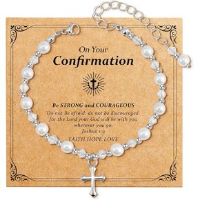 First Communion Gifts for Girls - Pearl Cross Bracelet for Girls First Holy Communion, Baptism, Confirmation Gifts for Teen Girls Granddaughter Daughter Niece in Kuwait