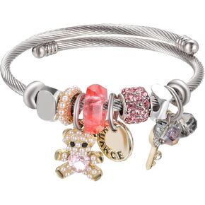 DS Charm Bracelets for girls,exquisite cute cartoon friendship bracelets Silver Stainless Steel Bangle with birthday Gift box, Adjustable girls jewelry Suitable for holiday gifts
