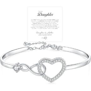 To My Daughter Forever Connected Bracelet, ziella Infinity Forever Love Heart Bracelets, Mom's Strength And Love Are Alwayswith Her, Adjustable Inspirational Gift Jewelry for Daughter