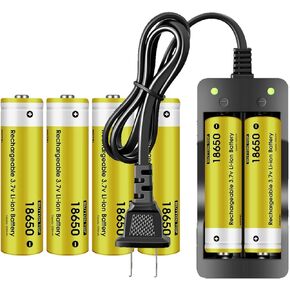 2 Pack 1￵8￵6￵5￵0 Batter ￵y 9900m￵a￵h W￵i￵th 18650 Charger Battery ، فتحة شاحنة واحدة لبطاريات 3.7 فولت قابلة لإعادة الشحن 21700 14500 10440