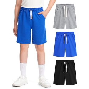 BOOPH 3 Pack Boys Shorts High Waisted Athletic Shorts Kids Casual Summer Clothes with Pockets