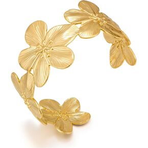 Gold Wide Cuff Bracelets for Women Vintage Gold Flower Bracelet Chunky Wide Cuff Bangles Statement Bracelet Jewelry