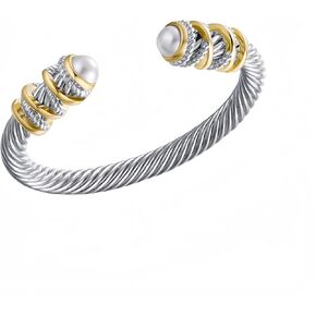 Decpro Antique Twisted Cable Bracelet with Composite Shell Pearl Inlay Alloy Cuff Bracelet for Women