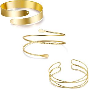 3Pcs Arm Cuff for Women Boho Coil Arm Cuff Bangle Set Adjustable Minimalist Gold Coil Upper Arm Bracelet