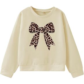 SOLY HUX Girl's Leopard Bows Long Sleeve Sweatshirt Crew Neck Novelty Pullover Tops