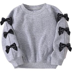 WDIRARA Toddler Girl's Bow Knot Sweatshirt Crew Neck Long Sleeve Pullovers Cute Tops