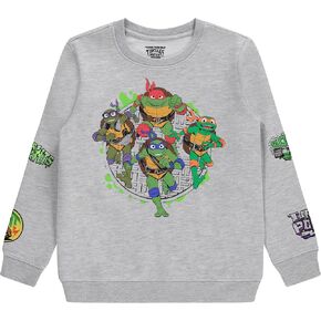 Ninja Turtles Boys Crewneck Sweatshirt - Leonardo, Raphael, Donatello, Michelangelo, Splinter Embroidered Sleeve Patches