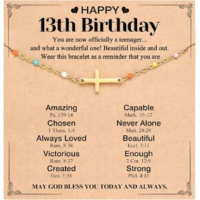 PINKDODO Happy 12th 13th 16th Birthday Gifts for Girls Cross Bracelet 12/13/16 Year Old Girl Birthday Gifts Ideas