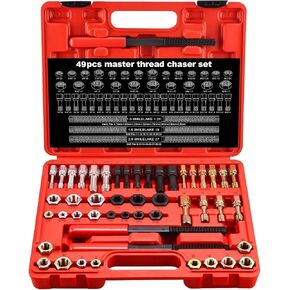 8MILELAKE 49Pcs Thread Repair Thread Chaser Tool Set, Thread Chaser Set Metric SAE Thread Restorer Tool with 22 Taps 24 Dies 3 Thread Files, Thread Repair Kit with UNF, UNC and Metric Size