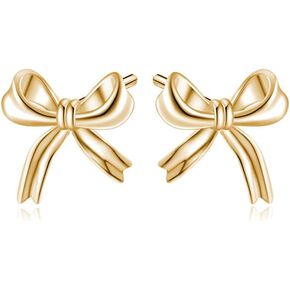 Reffeer Solid 925 Sterling Silver Bow Stud Earrings for Women Teens Small Ribbon Stud Earrings Bowknot