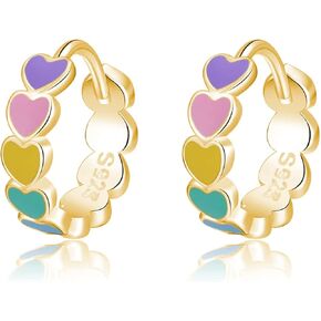 SLUYNZ Sterling Silver Rainbow Heart Hoop Earrings for Women Teens Colorful Love Earrings Huggie for Valentines Day