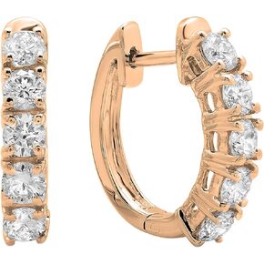 Dazzlingrock Collection 2.60mm Each Round White Diamond 5 Stone Huggies Hinged Post Hoop Earrings for Her (1.00 ctw, Color I-J, Clarity I1-I3) in Solid Gold