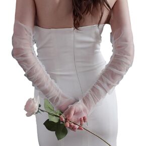 Wedding Glove Long Mesh Tulle Glove Long Bridal Gloves Elbow Length Tulle Gloves for Women