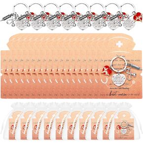 Sureio 54 Pcs Nurse Appreciation Gifts 18 Nursing Keychains 18 Organza Bags 18 Thank You Cards End of Year Gifts