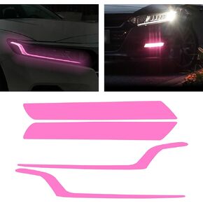 TOMALL 2 Pair Headlight Fog Light Vinyl Films Smoke Tint Compatible with Honda 10th Gen Accord 2018-2023 Light Transmission Tint Wrap Exterior Self-Adhesive Sticker Decorations Trim (Pink)
