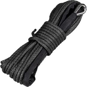 حبل ونش الاصطناعية 3/16 "× 50 قدمًا ، 8300 رطل قوة سحب ، مع غلاف واقٍ ، حزام سحب السلامة ل Matv و UTV و Offroad (الأخضر) (أسود ، 3/16" × 50 قدمًا)