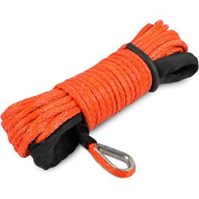 3/8 "× 60ft حبل الاصطناعية الاصطناعية 19،854 رطل خط الكابلات Winch مع كابل استرداد السحب للحماية من الخطاف والكمال لشاحنة سيارة الدفع الرباعي على الطريق 4WD (Orange-Slim)