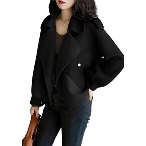 chouyatou Women's Fall Casual Cropped Wool Coat Open Front Loose Dressy Blazer Jacket Short Trench Coat