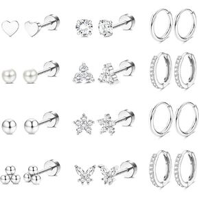 Jstyle Hypoallergenic Gold Stud Hoop Earrings for Women Men Surgical Stainless Steel Flat Back Earrings Small 14K Gold Huggie Hoops Cartilage Earring Set for Multiple Piercing Jewelry Gifts for Women