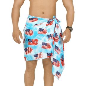 LA LEELA Men's Patriotic 4th of July USA Flag Swimwear Summer Sarong Swim Trunk Pareo Beach Wrap