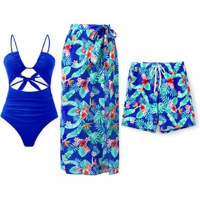PATPAT Matching Swimsuits for Couples - One Piece Tummy Control High Waisted Bathing Suit and Swim Trunks Swimwear Set