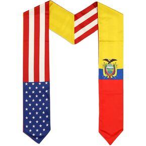 USA And Ecuador Flag Graduation Stole, Satin Embroidery Graduation Sash for International Students, 72 Inch Length.