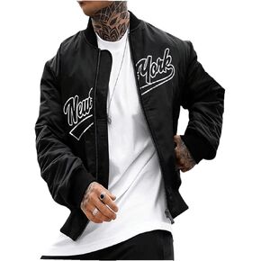 Men's Letter Printed Long Sleeve Bomber Jackets Zip Up Outerwear Coats in Kuwait