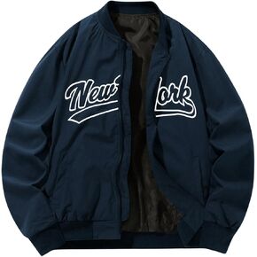 Men's Letter Printed Long Sleeve Bomber Jackets Zip Up Outerwear Coats