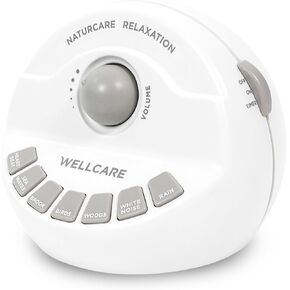 WELLCARE-Naturcare Sound Relaxation, White Noise, 7 Nature Sounds, Sleep Sound Machine, Calm Infants, for Baby, Kids, Adult. Stepless Volume, Timer, Powered by Adapter or 4 AA Batteries(Not Included)
