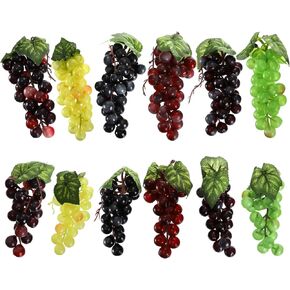 Zeayea 12 Bunches Grapes الاصطناعية ، ومجموعات العنب النابض بالحياة ، والعنب المزخرف بالمطاط المزخرف لزفاف نبيذ النبيذ ، الدعائم فواكه فو ، 6 ألوان ، وحجم 2