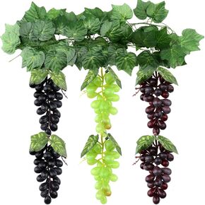 Artificial Grapes 6 Bunches with 3 Strands Fake Grape Vines Hanging Plant Leaves for Wedding Garden Home Party Wine Rack Decor