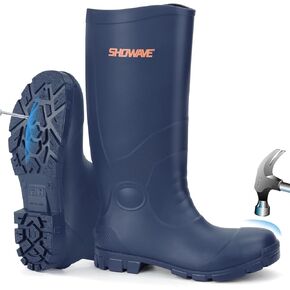 Showave Steel Toe Boots for Men Rubber Work Boot Waterproof Durable Concrete Booties for Hunting Manufacturing Construction