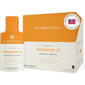 CYMBIOTIKA Vitamin C Individual Packets, Liposomal Delivery, Supplement for Immune Support, Collagen Boost, & Healthy Aging, Skin Hydration Packets, Citrus Vanilla Flavor, 60 Servings, 2pck (2)