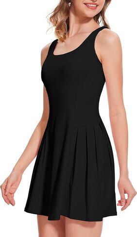 M MOTEEPI Women Tennis Dresses Sleeveless U Neck Golf Dress Side Pleat Workout Dress with Built in Shorts and Bra in Kuwait
