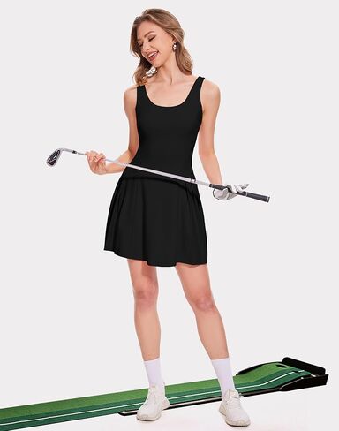 M MOTEEPI Women Tennis Dresses Sleeveless U Neck Golf Dress Side Pleat Workout Dress with Built in Shorts and Bra in Kuwait