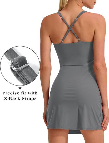 EZRUN Womens Square Neck Tennis Dress Built in Shorts and Bra Athletic Golf Dress with Pockets for Summer in Kuwait