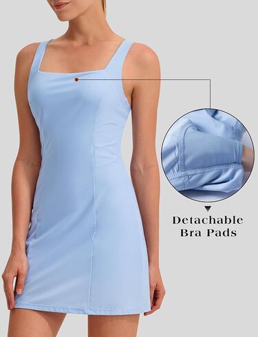 EZRUN Womens Square Neck Tennis Dress Built in Shorts and Bra Athletic Golf Dress with Pockets for Summer in Kuwait