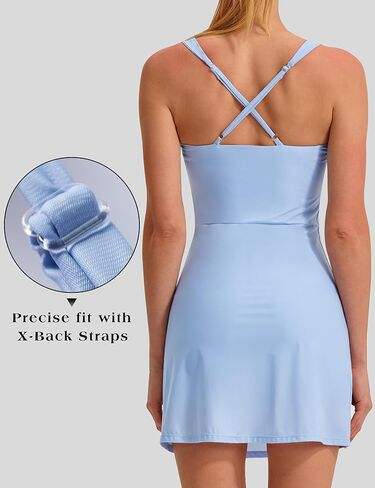 EZRUN Womens Square Neck Tennis Dress Built in Shorts and Bra Athletic Golf Dress with Pockets for Summer in Kuwait