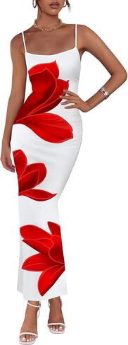 PRETTYGARDEN Womens Floral Maxi Dress Summer 2025 Sexy Spaghetti Strap Slip Bodycon Mesh Beach Vacation Dresses in Saudi Arabia