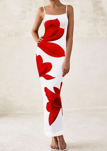 PRETTYGARDEN Womens Floral Maxi Dress Summer 2025 Sexy Spaghetti Strap Slip Bodycon Mesh Beach Vacation Dresses in Saudi Arabia