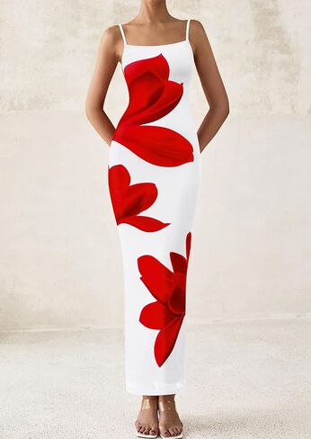 PRETTYGARDEN Womens Floral Maxi Dress Summer 2025 Sexy Spaghetti Strap Slip Bodycon Mesh Beach Vacation Dresses in Saudi Arabia