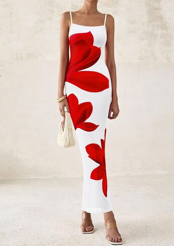 PRETTYGARDEN Womens Floral Maxi Dress Summer 2025 Sexy Spaghetti Strap Slip Bodycon Mesh Beach Vacation Dresses in Saudi Arabia