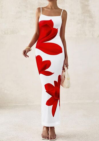 PRETTYGARDEN Womens Floral Maxi Dress Summer 2025 Sexy Spaghetti Strap Slip Bodycon Mesh Beach Vacation Dresses in Saudi Arabia