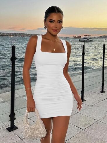 Boriflors المرأة المثيرة bodycon مشد صغير فساتين مربع رقبة روكيفيس أكمام نادي فستان قصير in Kuwait