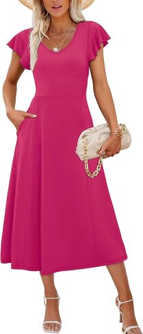 SAMPEEL Summer Dresses for Women 2025 Midi Maxi Dress Elegant Classy Ruffle Sleeve Tie Back Scoop Neck in Kuwait