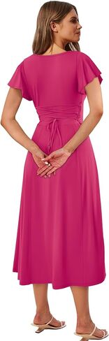 SAMPEEL Summer Dresses for Women 2025 Midi Maxi Dress Elegant Classy Ruffle Sleeve Tie Back Scoop Neck in Kuwait