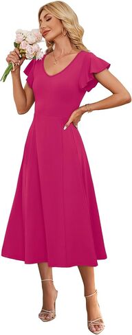 SAMPEEL Summer Dresses for Women 2025 Midi Maxi Dress Elegant Classy Ruffle Sleeve Tie Back Scoop Neck in Kuwait