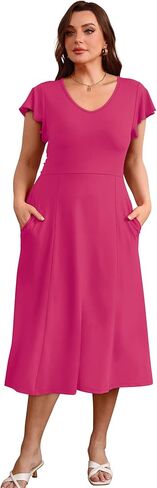 SAMPEEL Summer Dresses for Women 2025 Midi Maxi Dress Elegant Classy Ruffle Sleeve Tie Back Scoop Neck in Kuwait