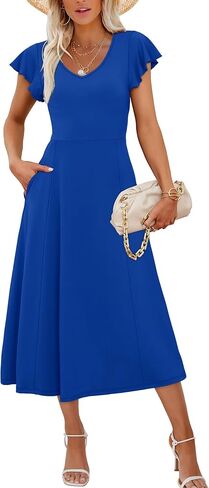SAMPEEL Summer Dresses for Women 2025 Midi Maxi Dress Elegant Classy Ruffle Sleeve Tie Back Scoop Neck in Kuwait